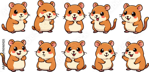set of cartoon hamster, isolated on white background , transparent vector style flat color png image	