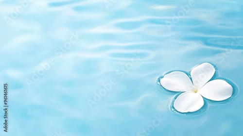 White Flower Floating on Blue Water Surface