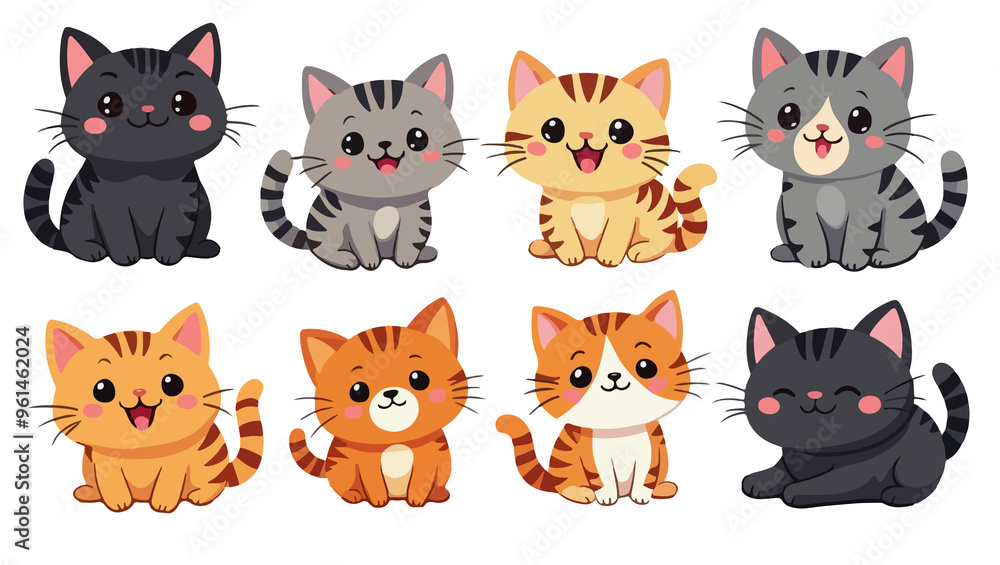 set of cartoon funny cats, isolated on white background , transparent vector style flat color png image set of cartoon funny cats, isolated on white background , transparent vector style flat color png image