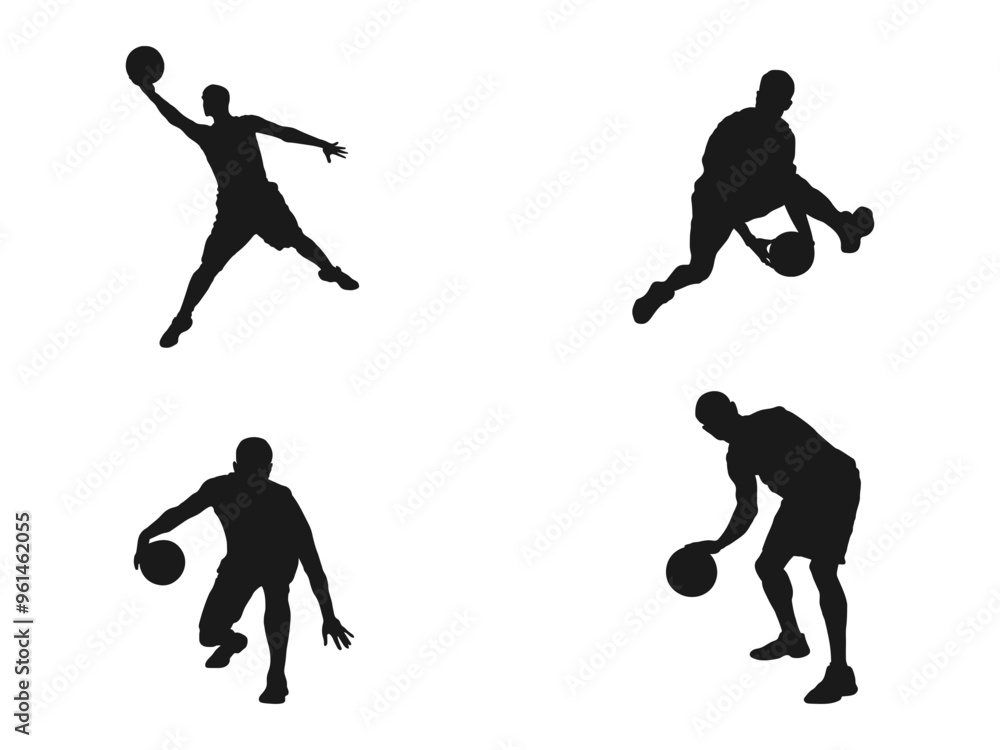 Man basketball player, people playing basketball silhouette. Group of different basketball players in different playing positions. Vector set of Basketball players. isolated on white background. Man basketball player, people playing basketball silhouette. Group of different basketball players in different playing positions. Vector set of Basketball players. isolated on white background.