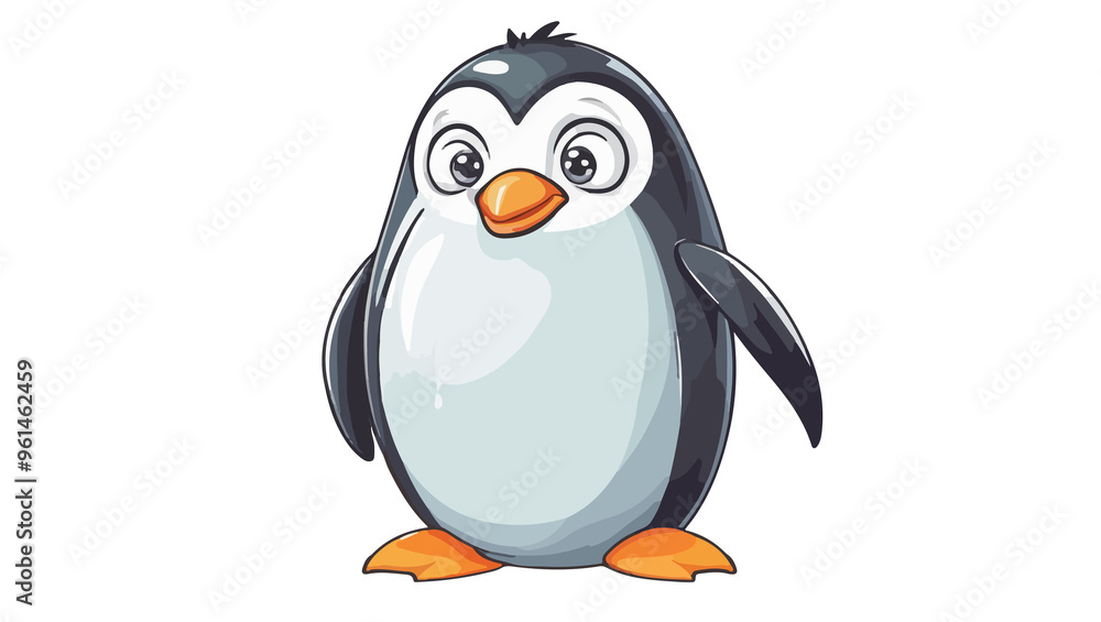 Obraz premium cartoon penguin, isolated on white background , transparent vector style flat color png image 