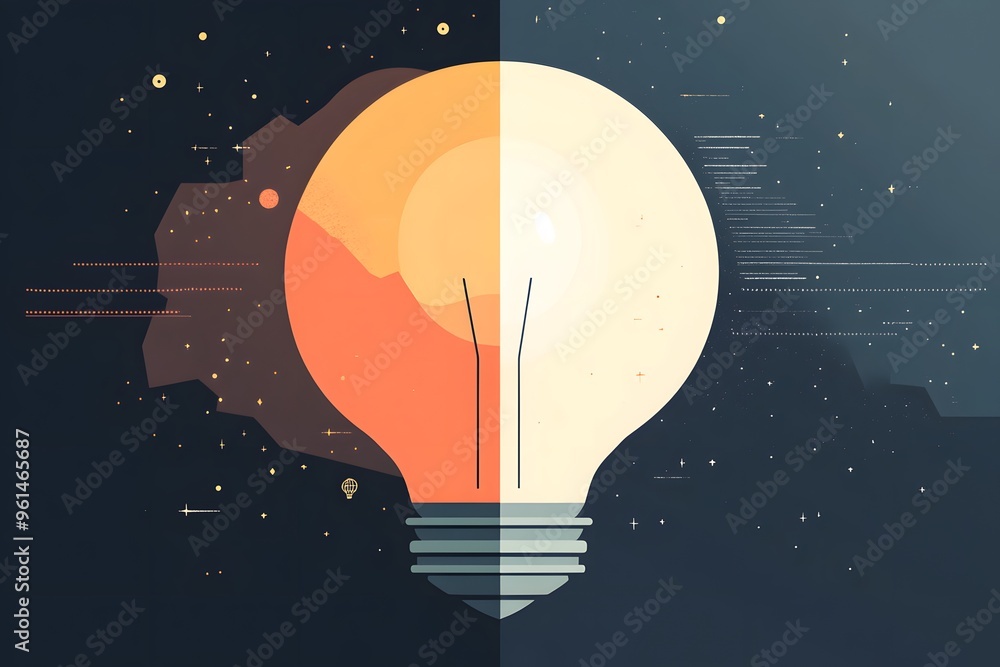 A Split Lightbulb Against a Starry Night Background A Split Lightbulb Against a Starry Night Background