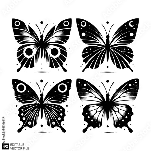 butterfly set illustration graphic design black and white vector clip art silhouette