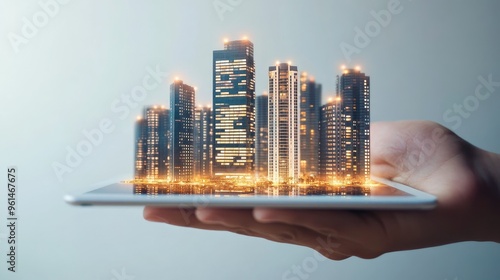 A hand holding a digital tablet displaying real estate listings, symbolizing the process of selecting the best property to invest in, buy, or rent.