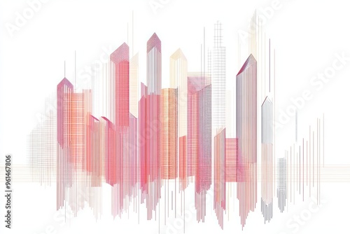 Abstract illustration of a city skyline made from lines, simple minimalist design