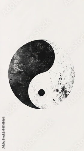 Yin and Yang Symbol in Black and White on Pure White Background.