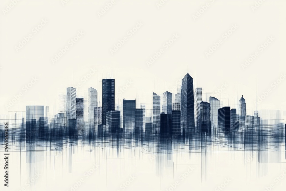 Fototapeta premium Abstract illustration of a city skyline made from lines, simple minimalist design