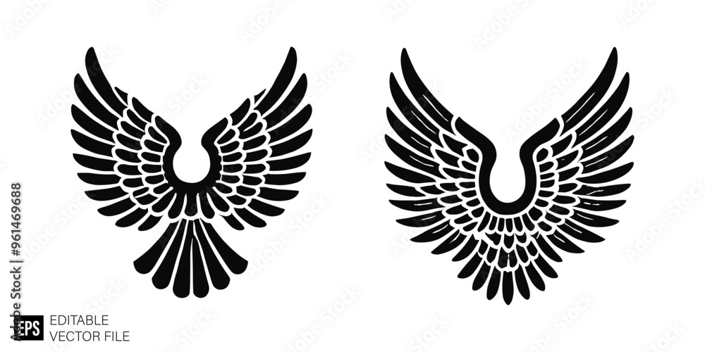 Fototapeta premium eagle wing set illustration graphic design black and white vector clip art silhouette