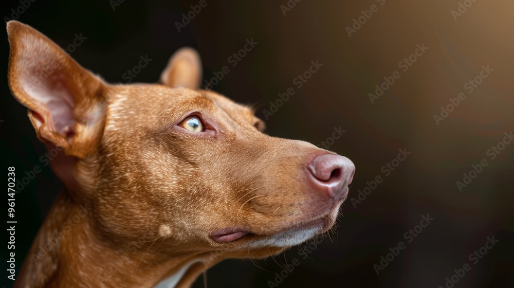 A tight shot of a dog's face against a softly blurred backdrop of its head A tight shot of a dog's face against a softly blurred backdrop of its head