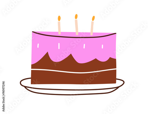 Birthday cake with candles, decorated with cream. Sweet festive dessert for h...