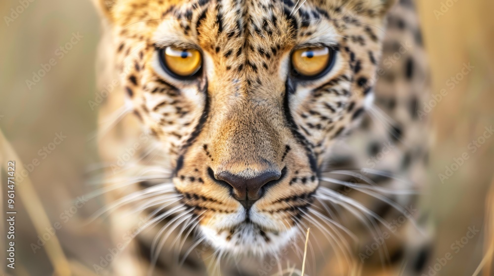 Fototapeta premium intense yellow eyes, framed by black tears and white stripes