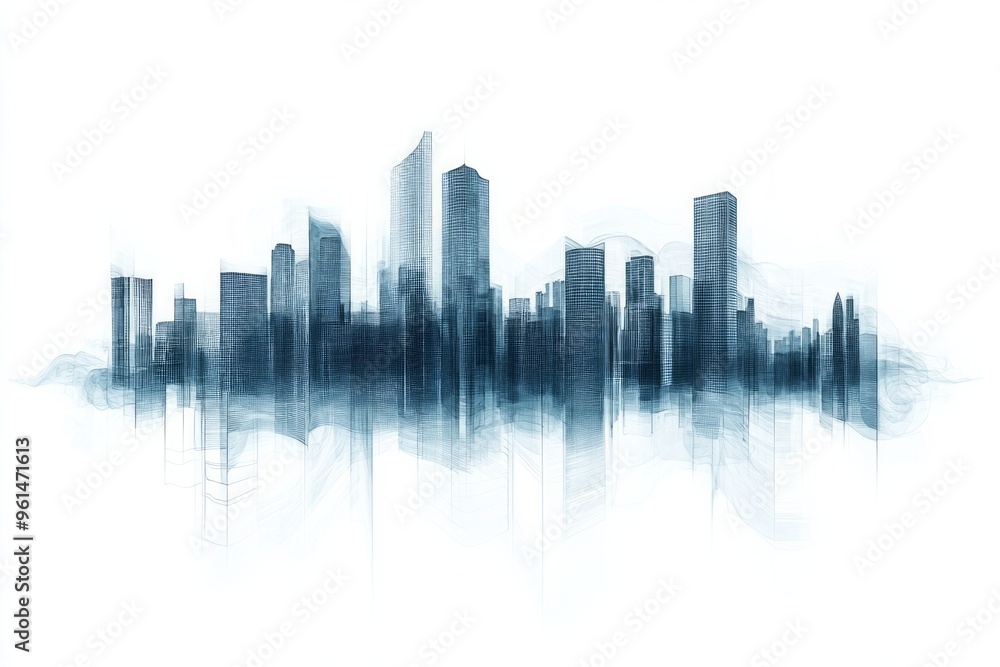 Fototapeta premium Abstract illustration of a city skyline made from lines, simple minimalist design
