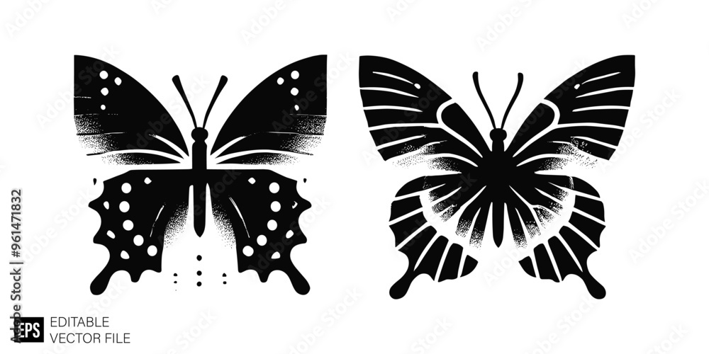 Obraz premium butterfly set illustration graphic design black and white vector clip art silhouette