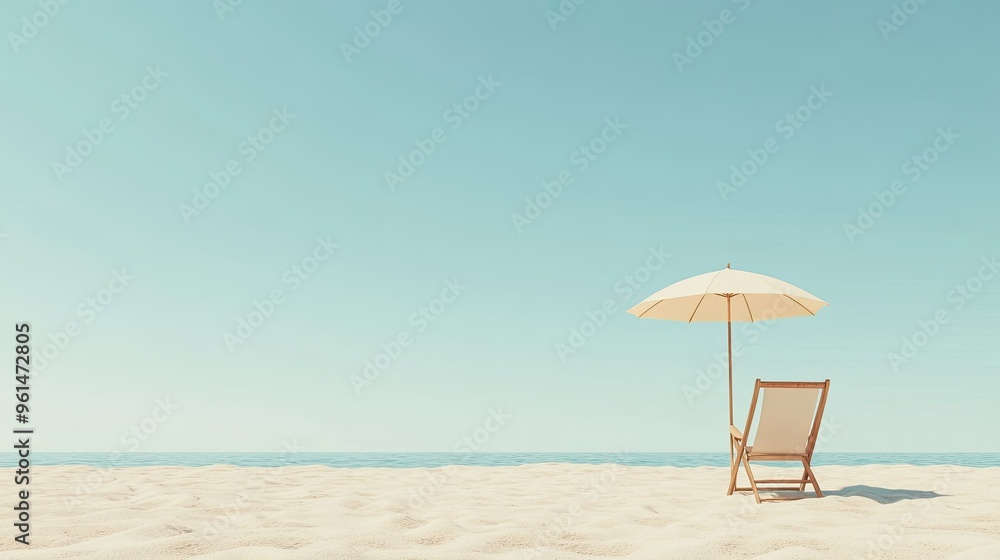 A minimalist 3D summer scene with a single beach chair under an umbrella, set against a bright, cloudless sky, symbolizing simplicity and tranquility. A minimalist 3D summer scene with a single beach chair under an umbrella, set against a bright, cloudless sky, symbolizing simplicity and tranquility.