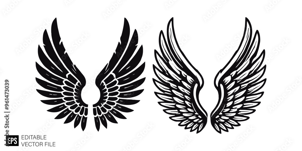 eagle wing set illustration graphic design black and white vector clip art silhouette eagle wing set illustration graphic design black and white vector clip art silhouette