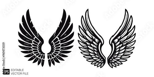 eagle wing set illustration graphic design black and white vector clip art silhouette