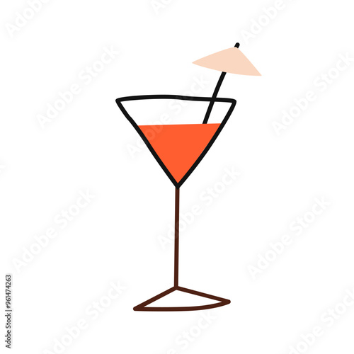 Summer beach cocktail in glass with umbrella straw. Refreshing alcohol bevera...
