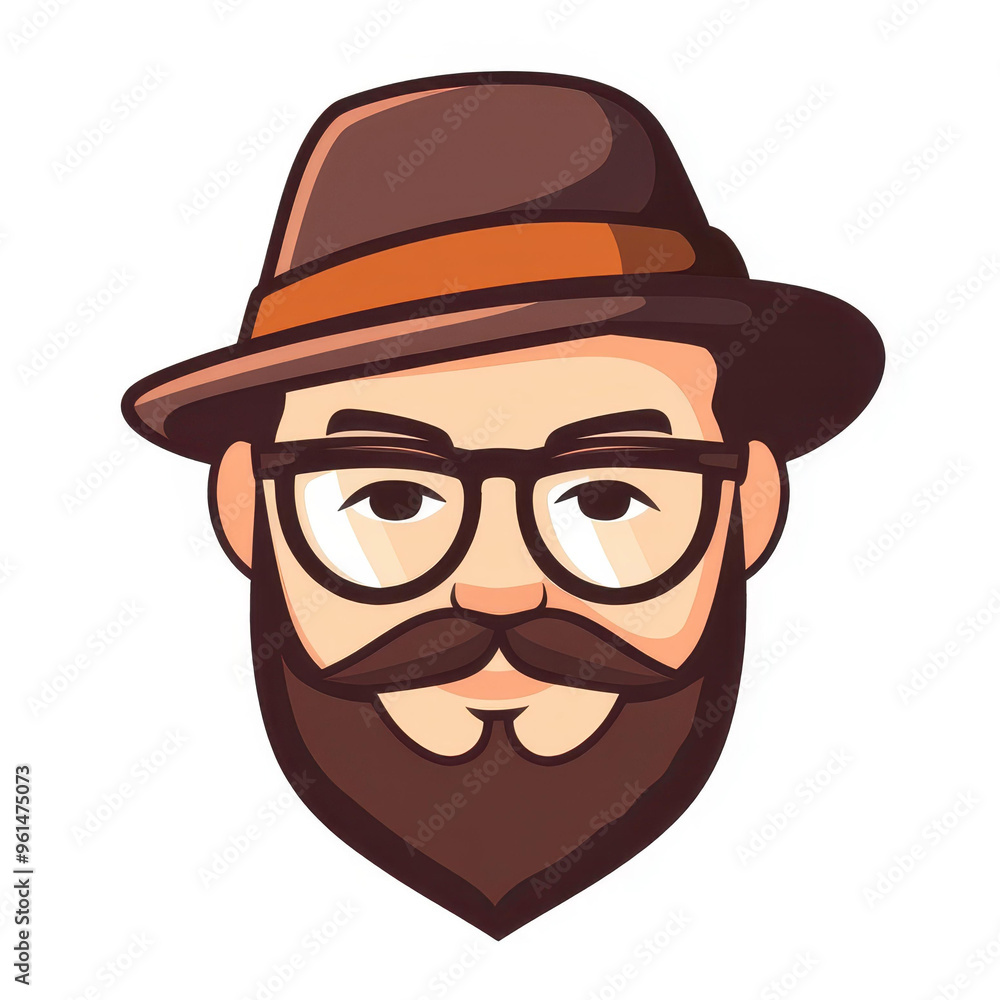 A stylish logo featuring a dapper man with brown glasses, a mustache, a beard, and a cool hat that exudes charisma. A stylish logo featuring a dapper man with brown glasses, a mustache, a beard, and a cool hat that exudes charisma.