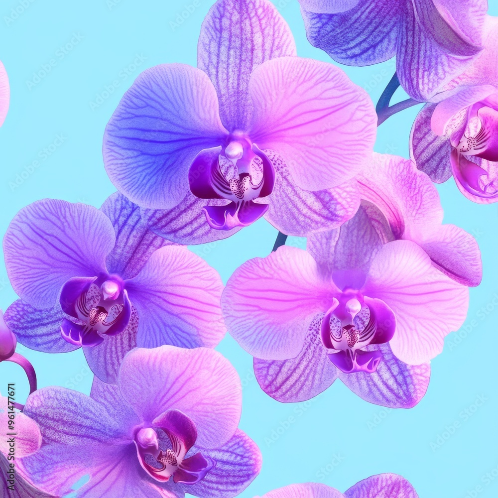 The seamless pattern features butterflies, flowers, orchids, painted with watercolors The seamless pattern features butterflies, flowers, orchids, painted with watercolors