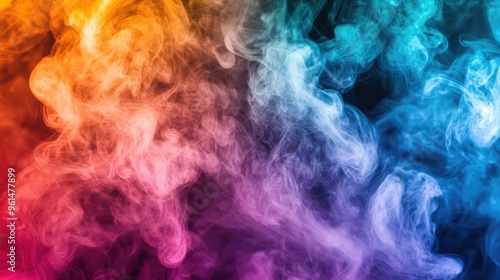 Close-up of a burst of colorful smoke in various shades, rising against a dark background to emphasize the vivid and dynamic colors.