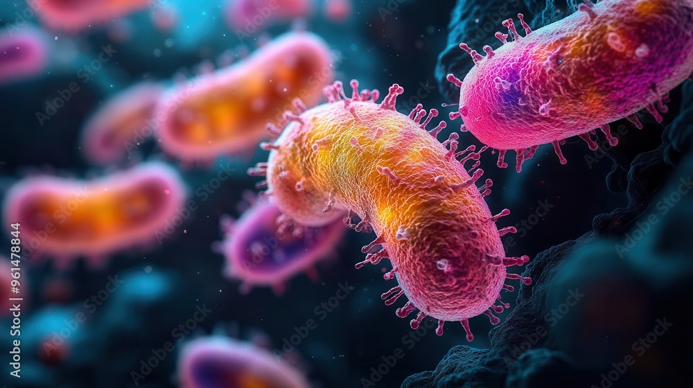microscopic view of colorful bacteria cells vibrant hues against dark background scientific yet artistic composition microscopic view of colorful bacteria cells vibrant hues against dark background scientific yet artistic composition