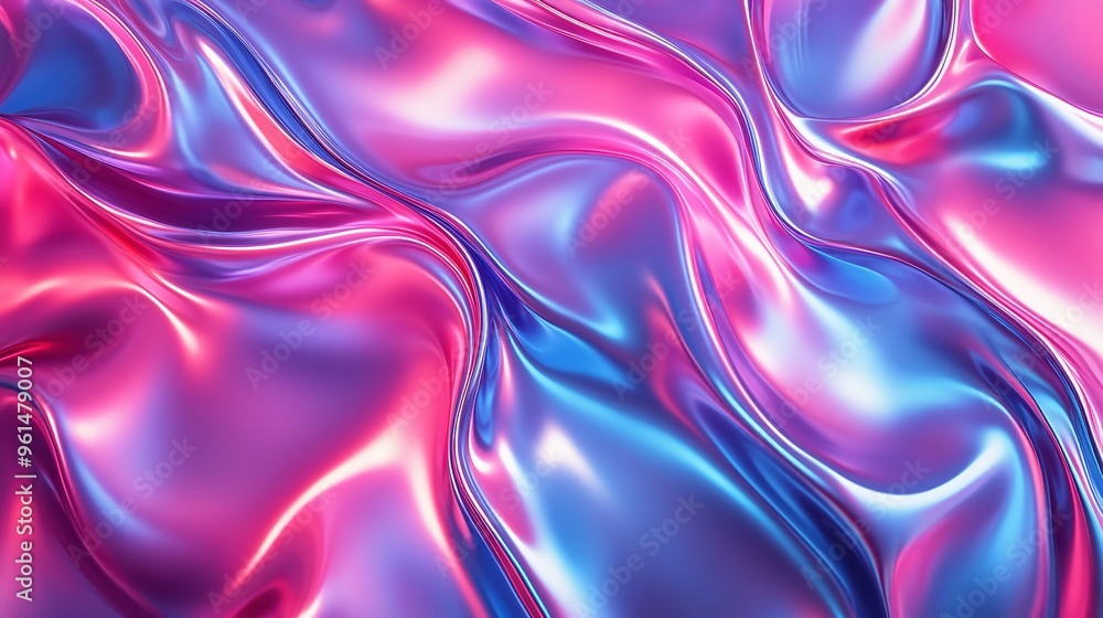 Obraz premium Metallic finish with dynamic waves of blue and purple for a modern wallpaper