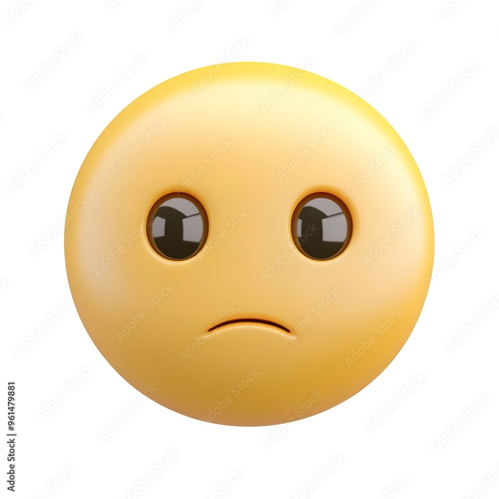 Fototapeta premium A simple emoji of an unimpressed face, yellow on a white background