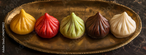 Colorful Modak Sweets on a Traditional Plate photo