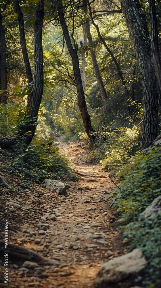 A winding path through a lush forest, sunlight filtering through the canopy, creating a dappled light effect. A winding path through a lush forest, sunlight filtering through the canopy, creating a dappled light effect.