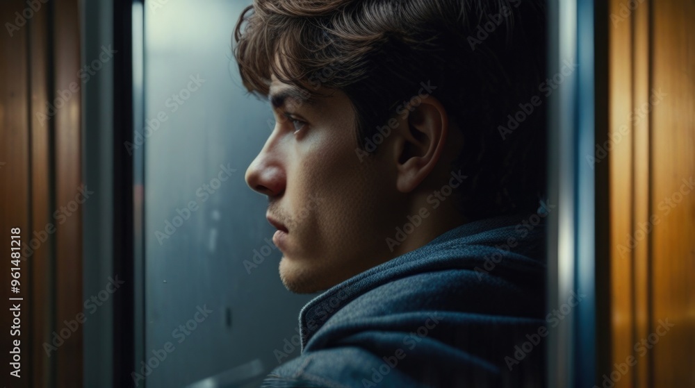 Rearview a young man at a narrow place Rearview a young man at a narrow place