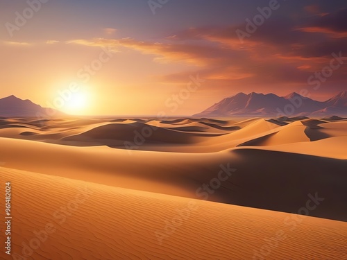 An image of a sandy desert at golden hour