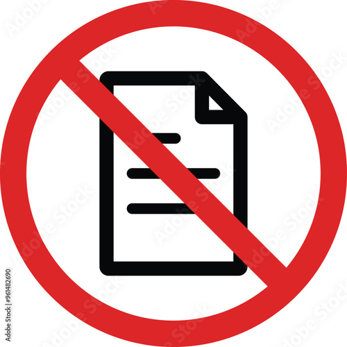 No document sign isolated on white background . Document and prohibition sign . Vector illustration