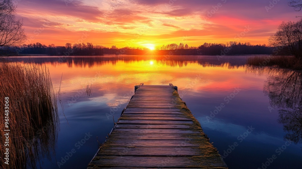 Fototapeta premium Peaceful Sunset Over a Calm Lake