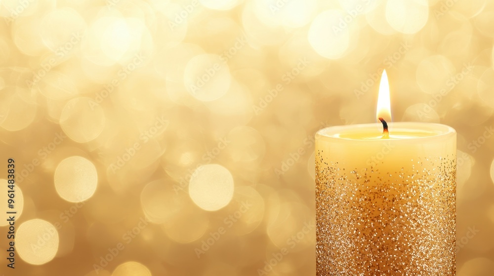 Golden Glitter Candle with Bokeh Background Golden Glitter Candle with Bokeh Background