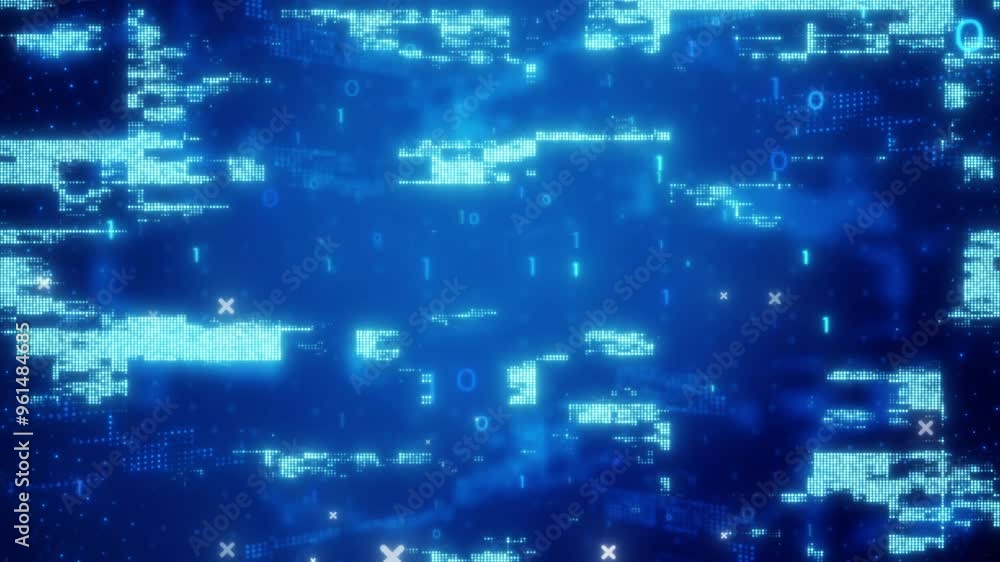 Digital data flow in a glowing blue wave pattern, showcasing futuristic technology concepts in motion. Digital data flow in a glowing blue wave pattern, showcasing futuristic technology concepts in motion.