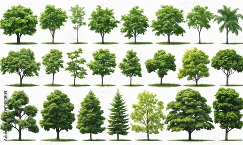 Collection of various trees isolated on white background photo