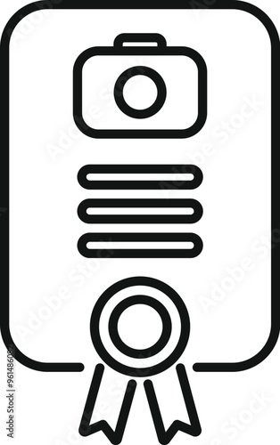 Line art vector icon of a photography diploma, representing the successful completion of a photography course
