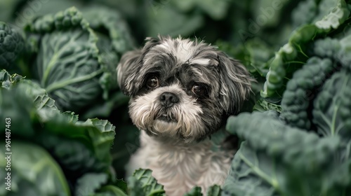 Wallpaper Mural  A sad-looking small dog in close proximity to a lettuce field, captured in a tight shot Torontodigital.ca