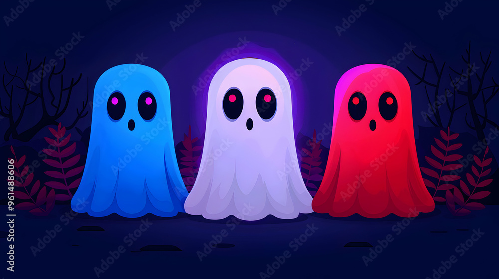 Obraz premium Happy Halloween Vector Greeting Card With Cartoon