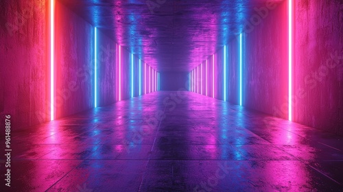 Neon Tunnel Illuminated in Vibrant Pink and Blue Hues