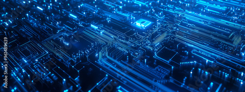 Tech-Inspired Blue Circuit Art