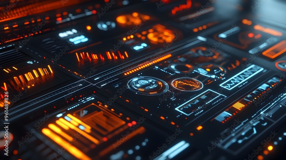 Futuristic holographic display showcasing a comprehensive financial analysis tool with a variety of dynamic indicators and visualizations Futuristic holographic display showcasing a comprehensive financial analysis tool with a variety of dynamic indicators and visualizations