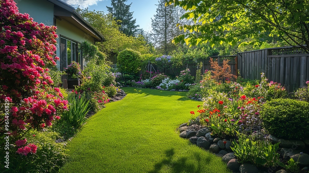 Home Garden. A carefully tended home garden full of spring and summer flowers. and its design is dazzling. Home Garden. A carefully tended home garden full of spring and summer flowers. and its design is dazzling.