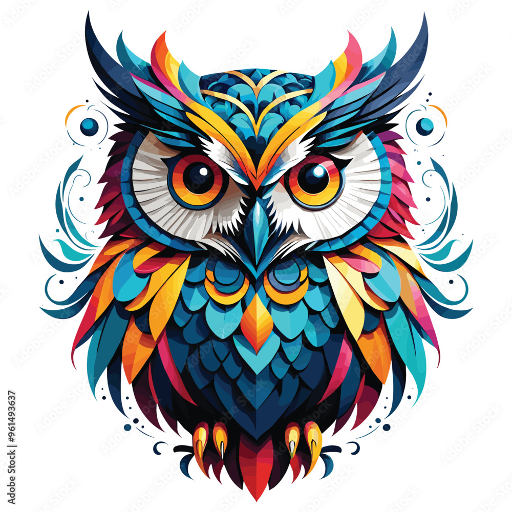 Fototapeta premium Colorful owl in geometric style vibrant colors illustration perfect for modern wall art