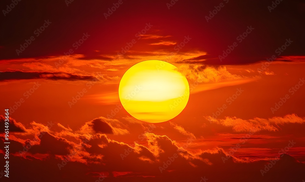 The sun rises, partially obscured by clouds, Generative AI