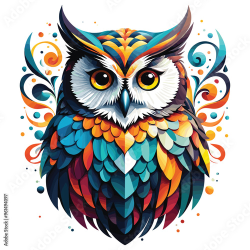 Abstract owl illustration in vibrant colors, geometric vector style, ideal for modern decor