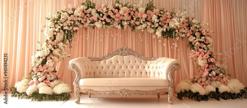 Wedding Ceremony Decor with Elegant Couch and Floral Arch