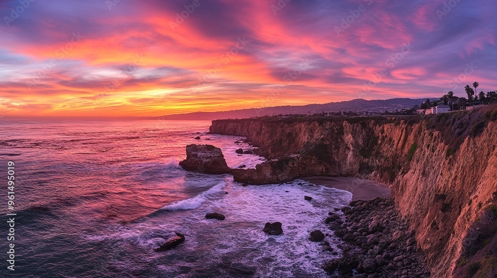 A stunning coastal cliffside with waves crashing against the rocks, highlighted by a vibrant sunset painting the sky in hues of orange, pink, and purple, creating a breathtaking natural scene. A stunning coastal cliffside with waves crashing against the rocks, highlighted by a vibrant sunset painting the sky in hues of orange, pink, and purple, creating a breathtaking natural scene.