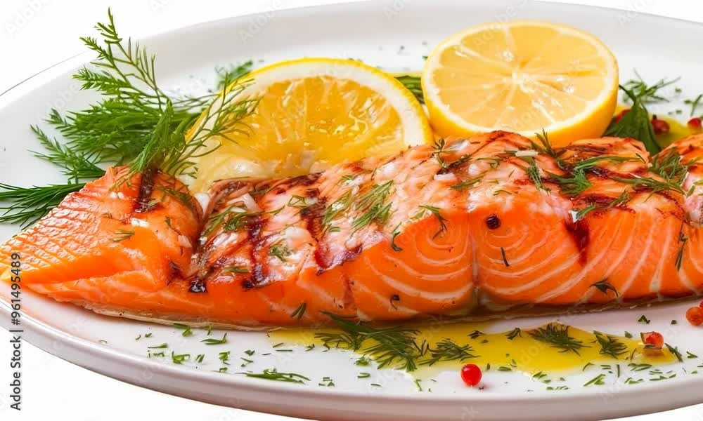 Succulent grilled salmon with lemon and dill, Video Succulent grilled salmon with lemon and dill, Video