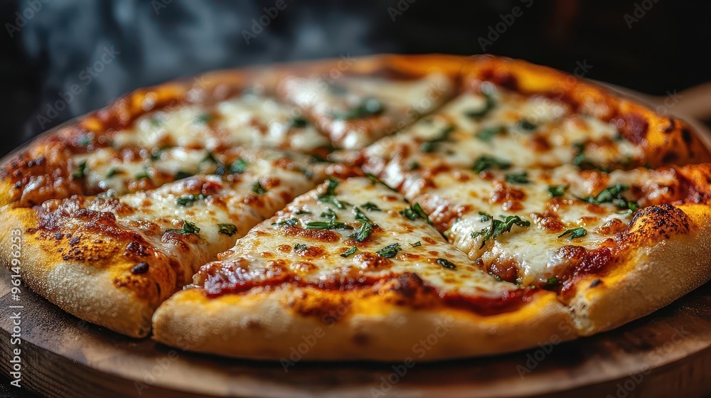 rustic pizza with bubbling cheese and fresh toppings woodfired crust vibrant herbs melted mozzarella steam rising olive oil glistening artisanal perfection rustic pizza with bubbling cheese and fresh toppings woodfired crust vibrant herbs melted mozzarella steam rising olive oil glistening artisanal perfection